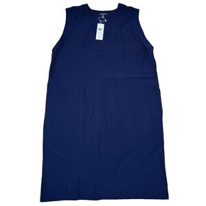 Eileen Fisher Womens Dress Size Large Navy Blue Deep V-Neck‎ Washable Crepe NWT